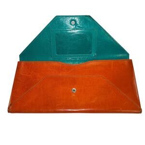 Abas American Flat Envelope Clutch Leather Wallet Orange Turquoise Minimalist